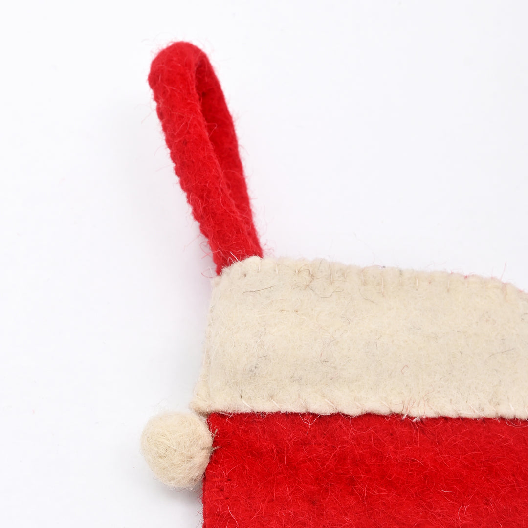 Mini Felt Christmas Stocking – Red & White