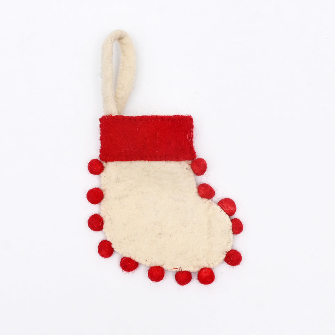 Mini Felt Christmas Stocking with Pom Poms – Cream
