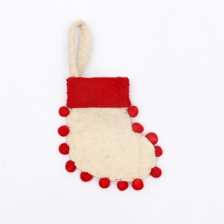 Mini Felt Christmas Stocking with Pom Poms – Cream