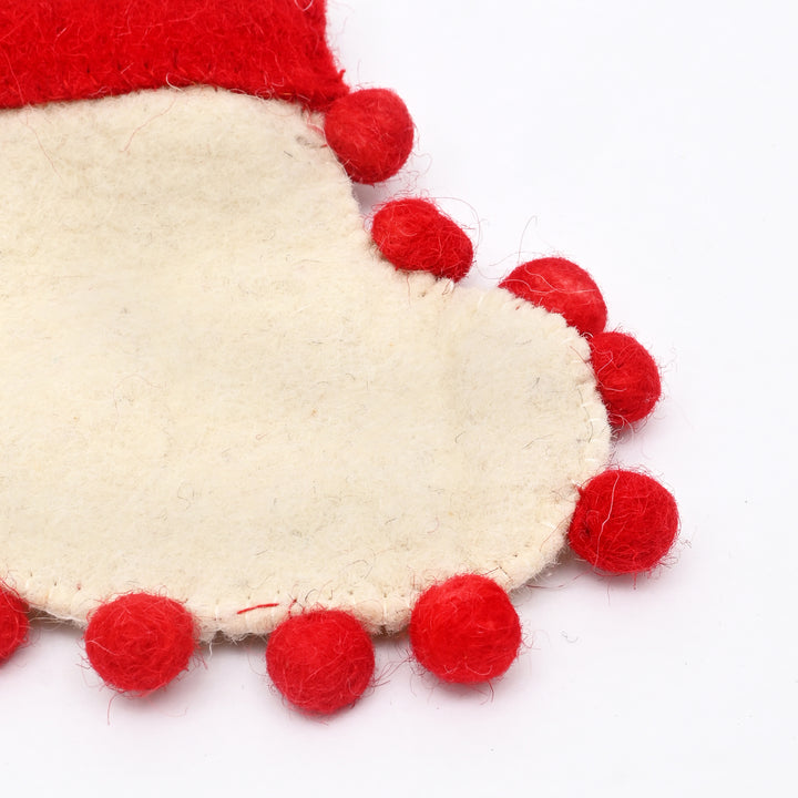 Mini Felt Christmas Stocking with Pom Poms – Cream