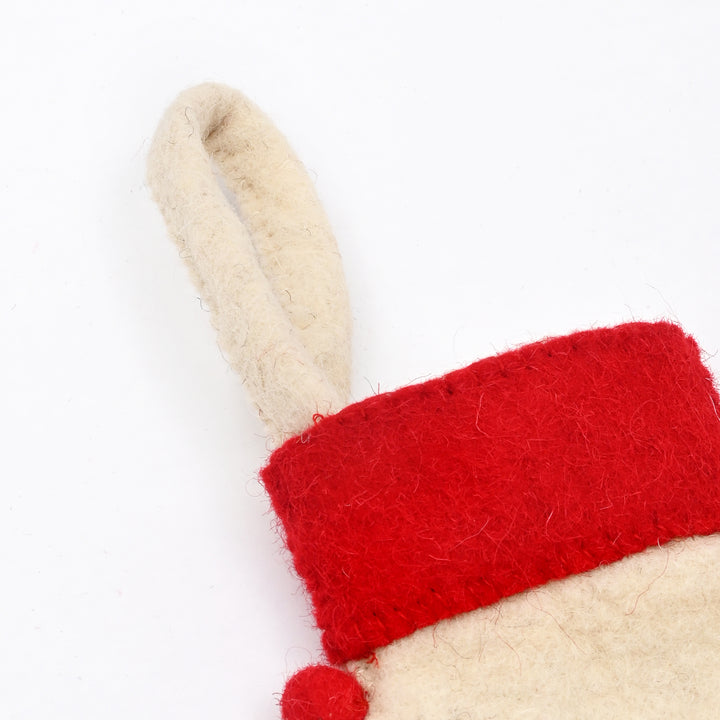 Mini Felt Christmas Stocking with Pom Poms – Cream