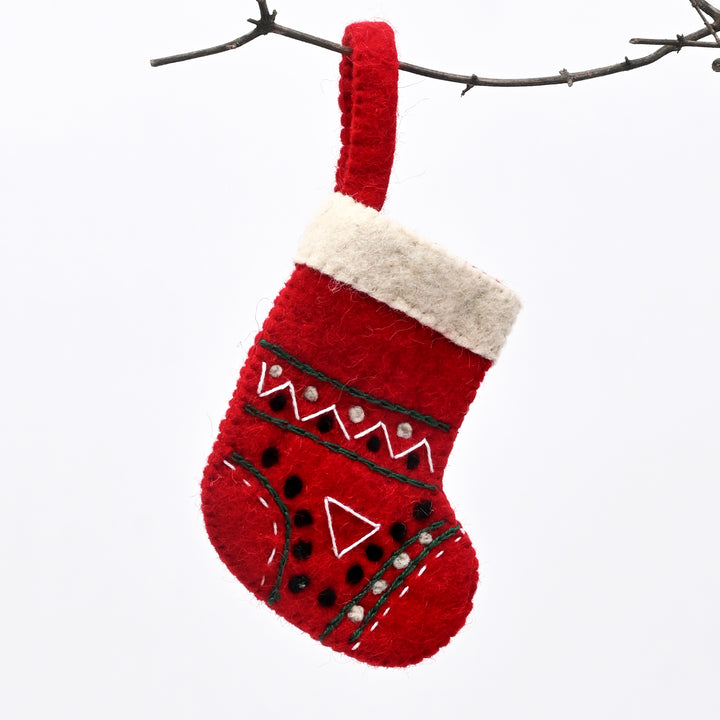 Title: Mini Red Felt Christmas Stocking Ornament