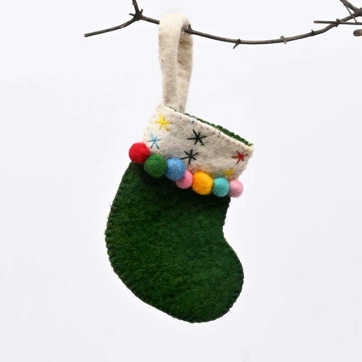 Mini Felt Christmas Stocking with Stars – Green
