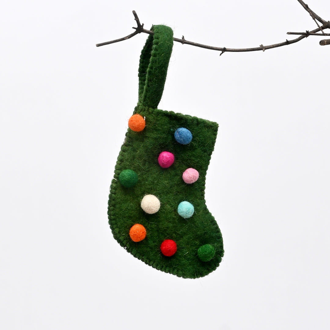 Mini Felt Christmas Stocking with Dots – Green