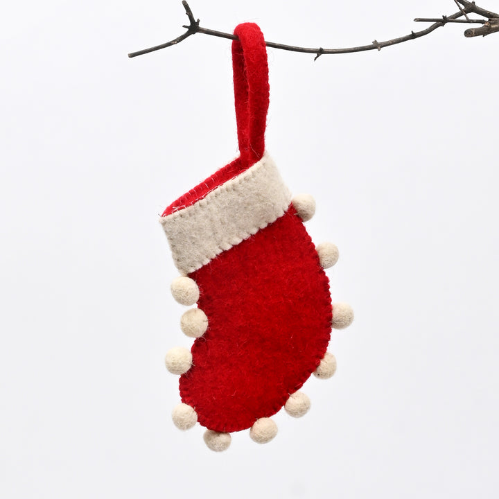 Mini Felt Christmas Stocking – Red & White