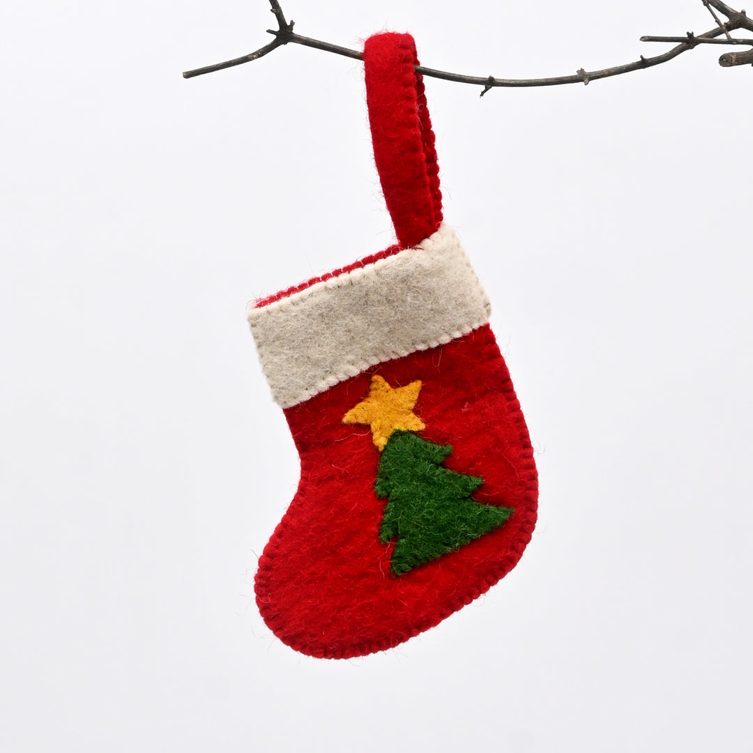 Mini Felt Christmas Stocking with Star – Red