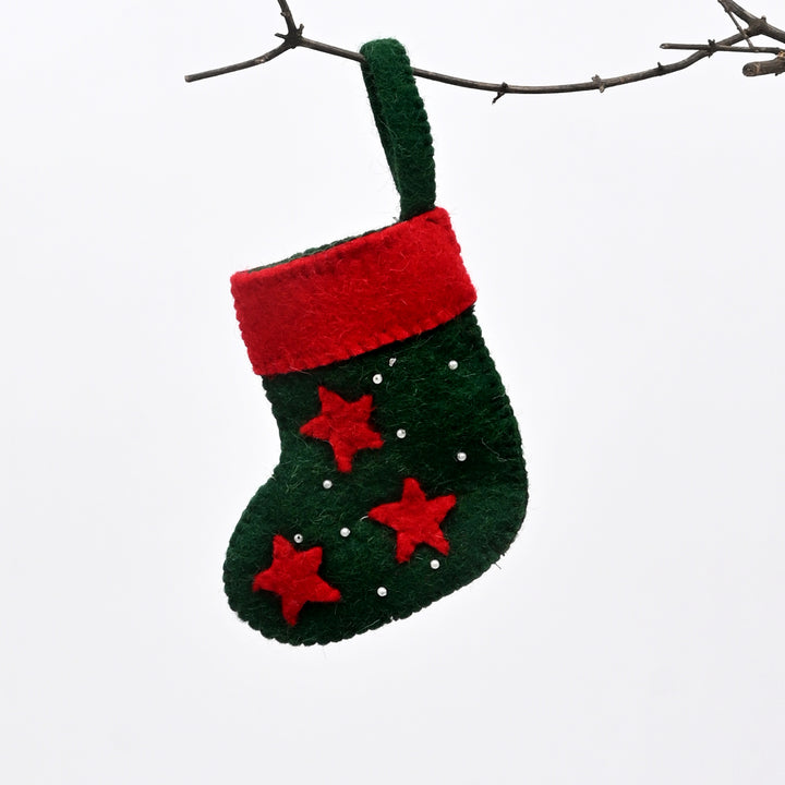 Mini Felt Christmas Stocking with Stars – Green