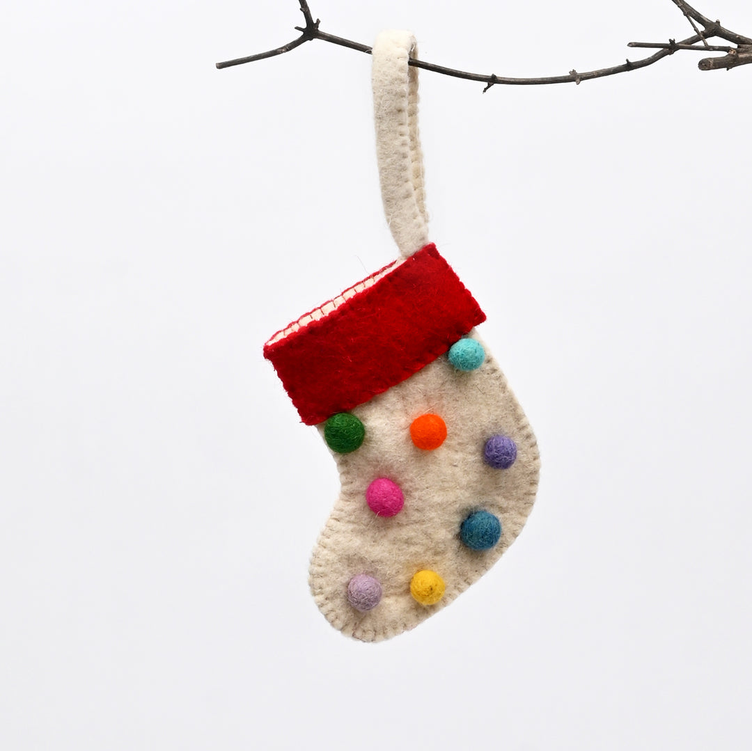 Mini Felt Christmas Stocking with Dots – Cream
