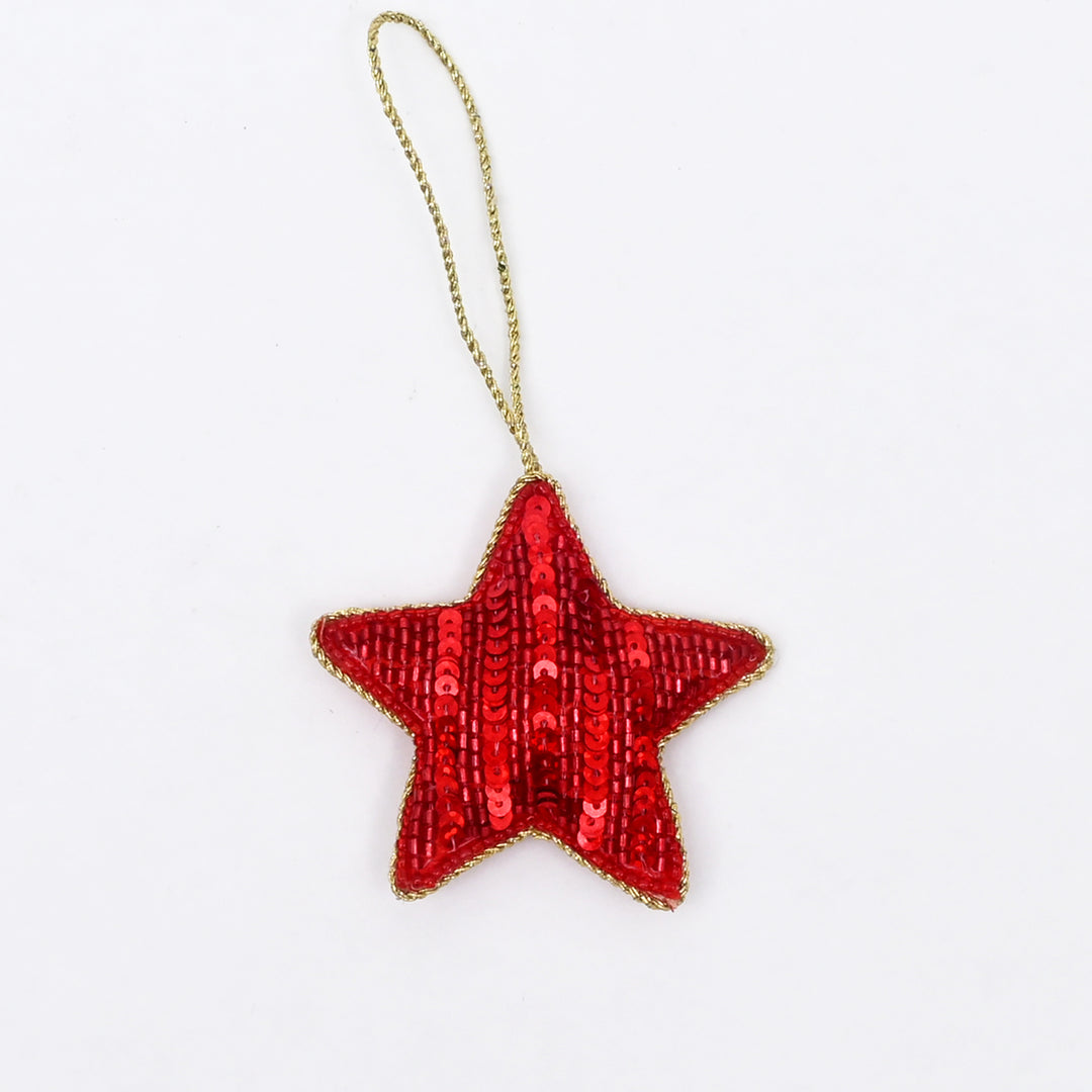 Red Beaded Star Christmas Tree Ornament