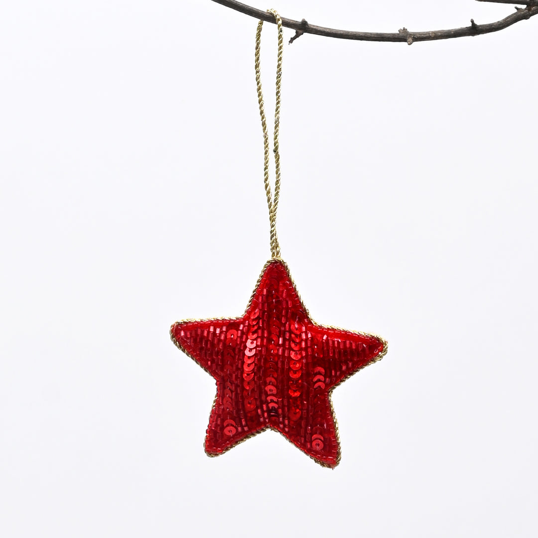 Red Beaded Star Christmas Tree Ornament