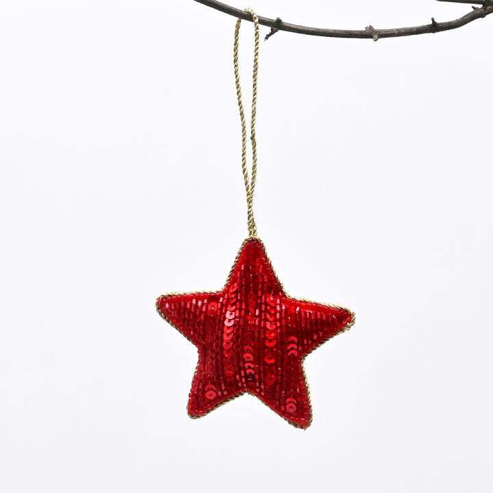Red Beaded Star Christmas Tree Ornament