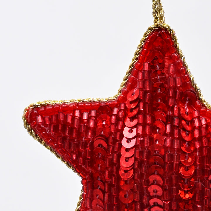 Red Beaded Star Christmas Tree Ornament