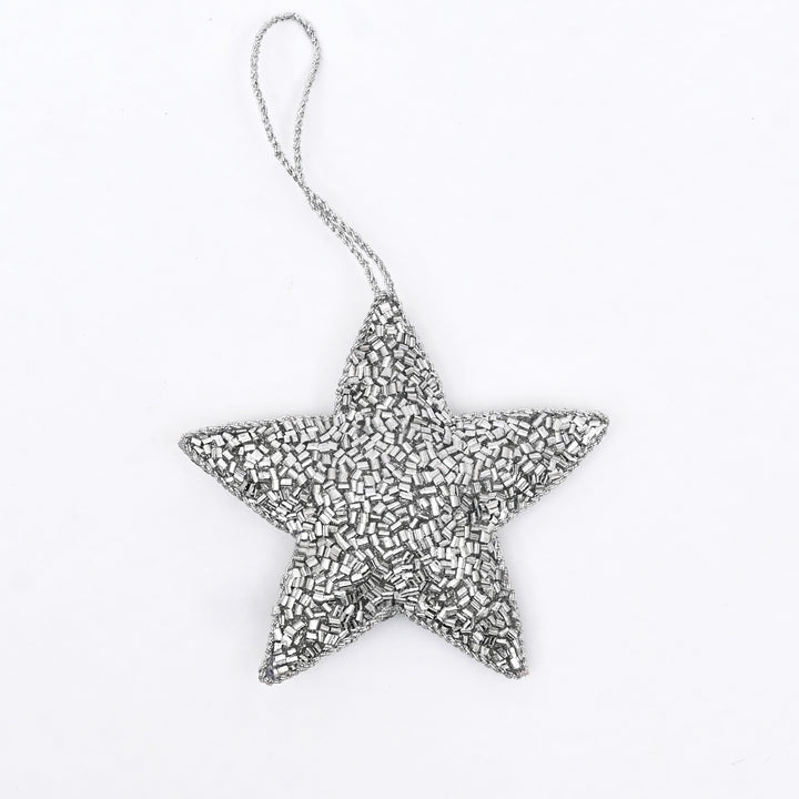 Beaded Star Hanging Ornament - Silver