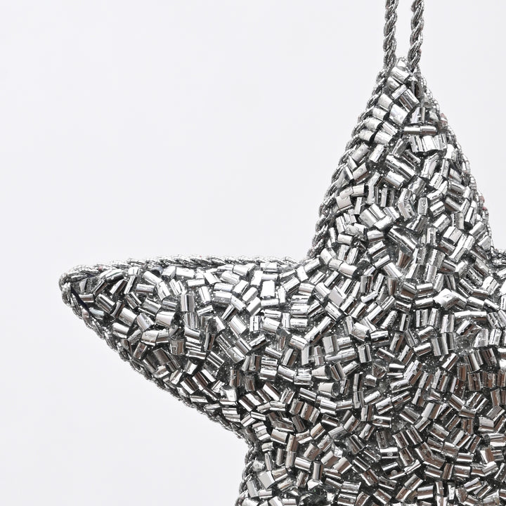 Beaded Star Hanging Ornament - Silver