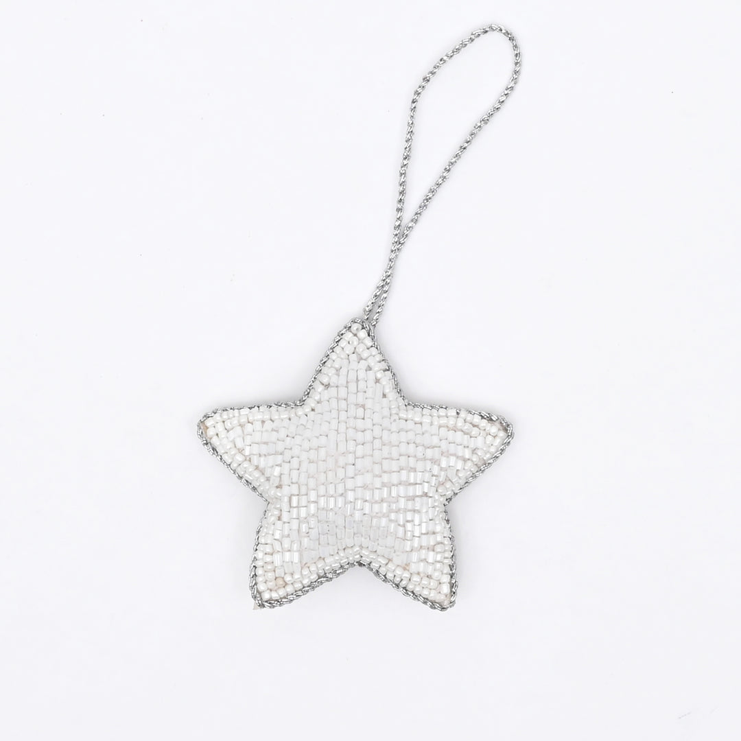 Beaded Star Hanging Ornament - White