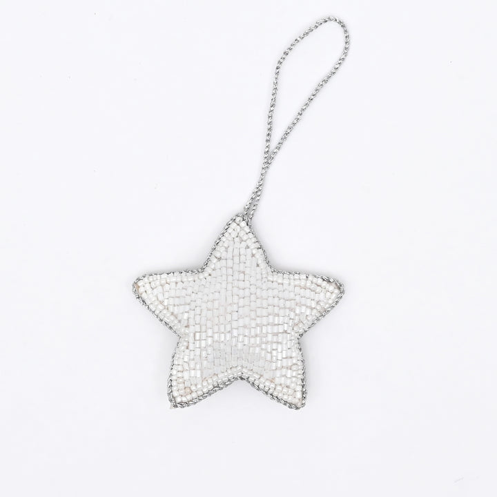 Beaded Star Hanging Ornament - White