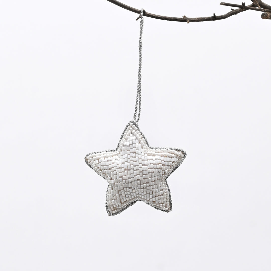 Beaded Star Hanging Ornament - White