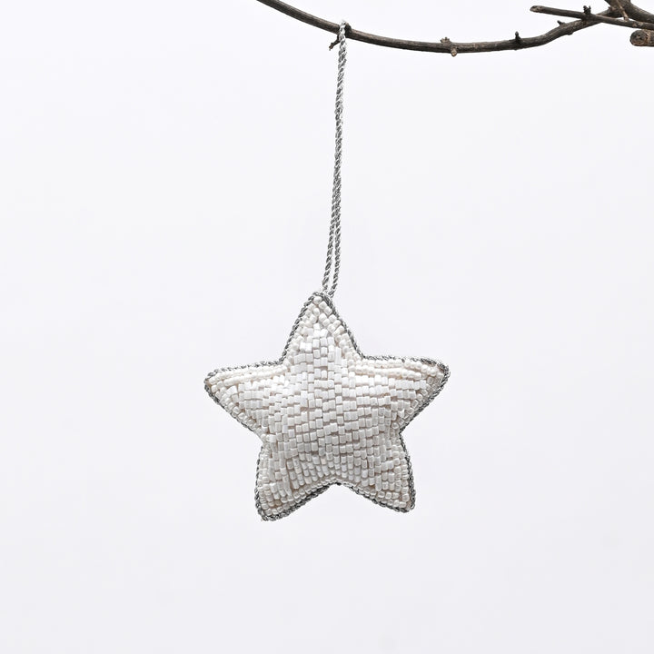 Beaded Star Hanging Ornament - White