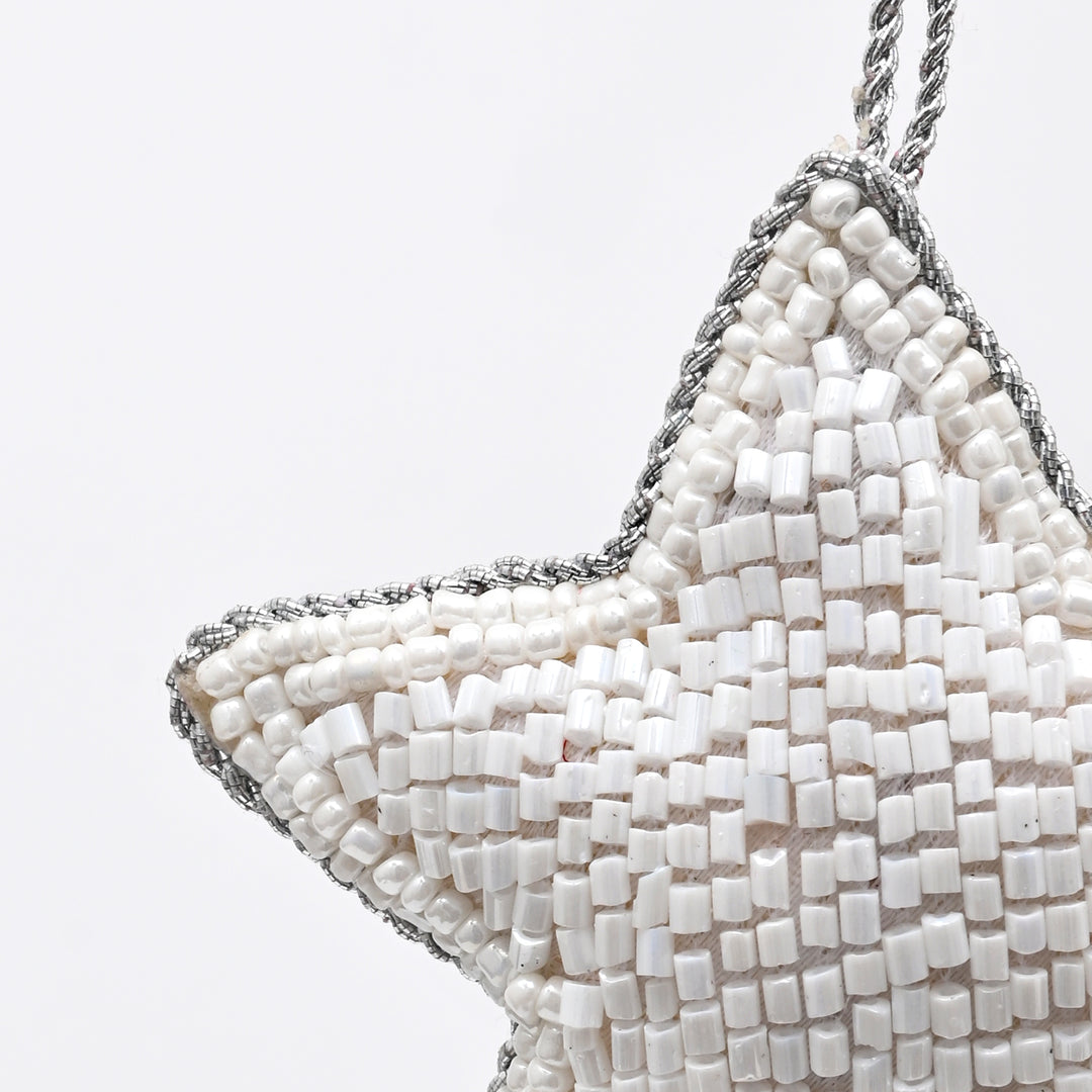Beaded Star Hanging Ornament - White