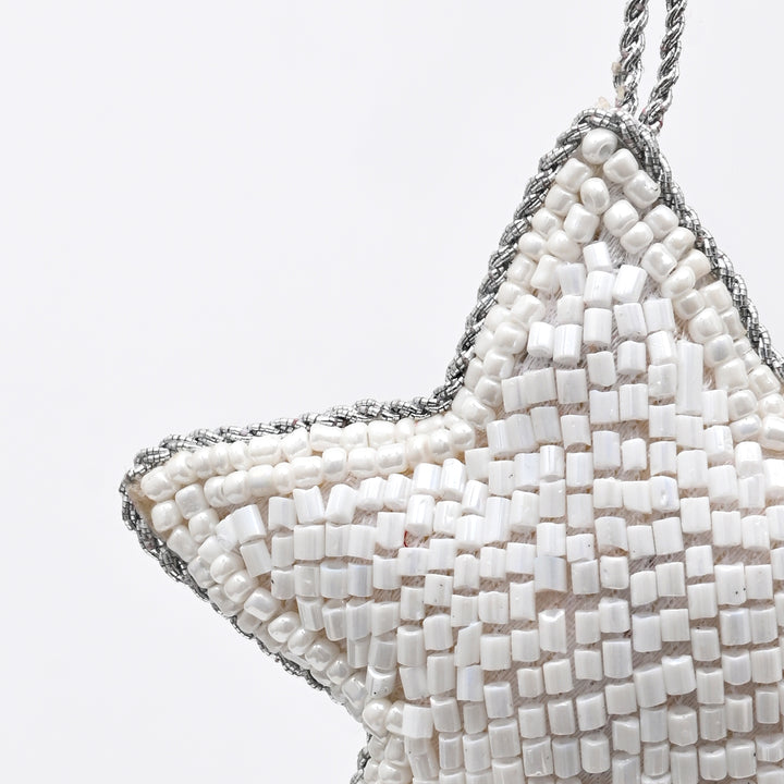 Beaded Star Hanging Ornament - White