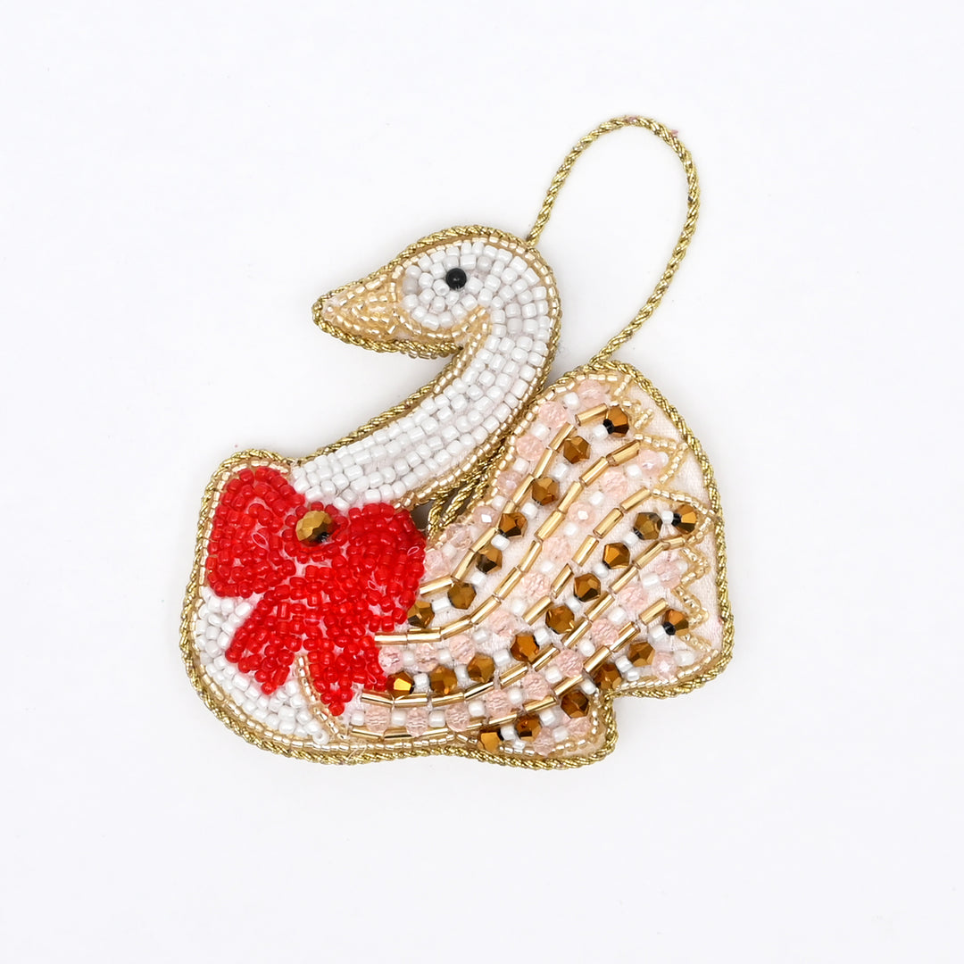 Beaded Felt Swan Hanging Ornament