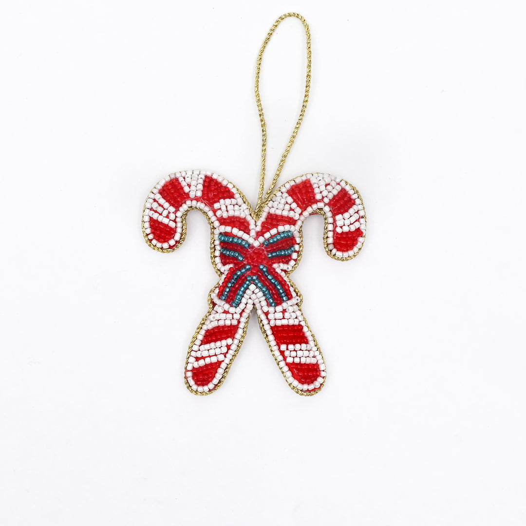 Felt Candy Cane Hanging Christmas Ornament - 6 cm
