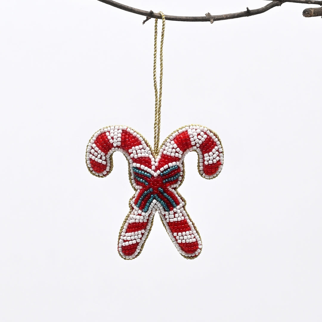 Felt Candy Cane Hanging Christmas Ornament - 6 cm