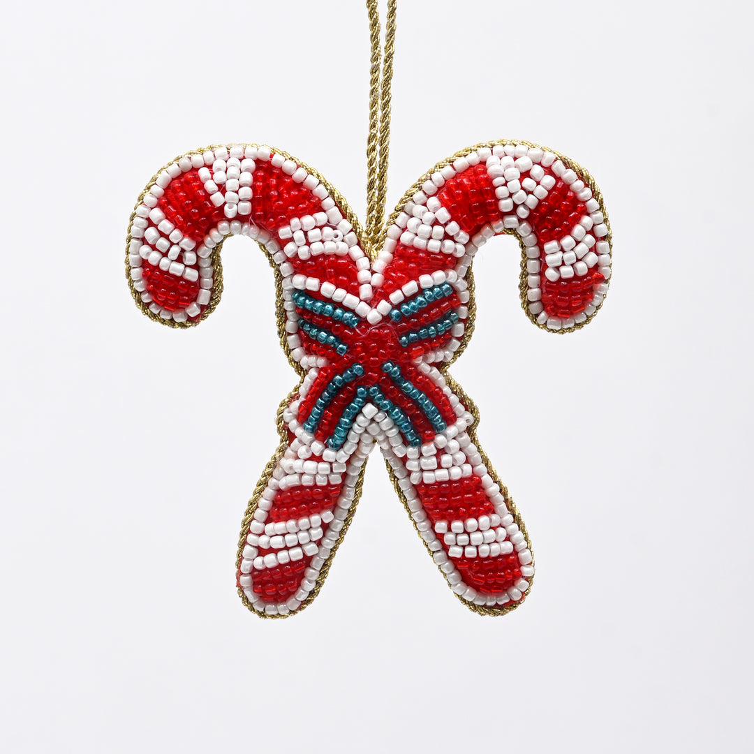 Felt Candy Cane Hanging Christmas Ornament - 6 cm