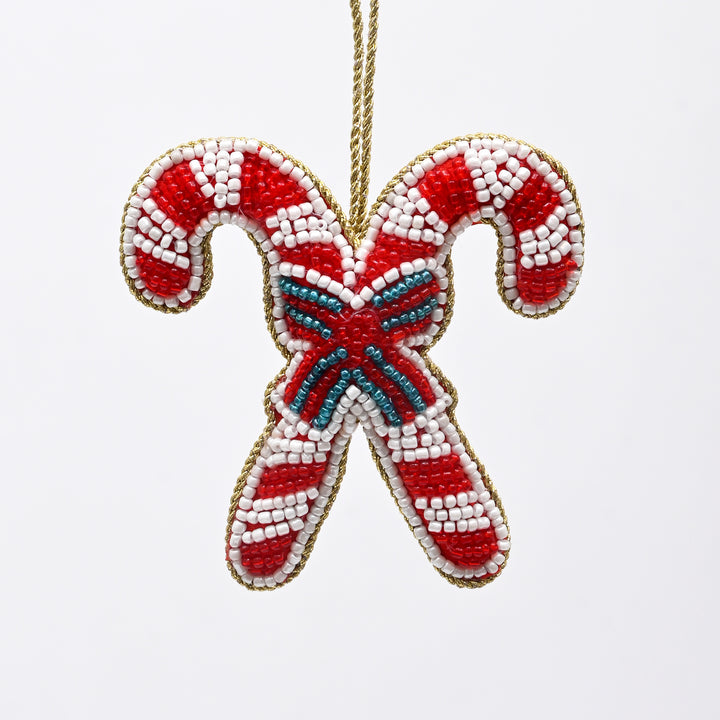 Felt Candy Cane Hanging Christmas Ornament - 6 cm