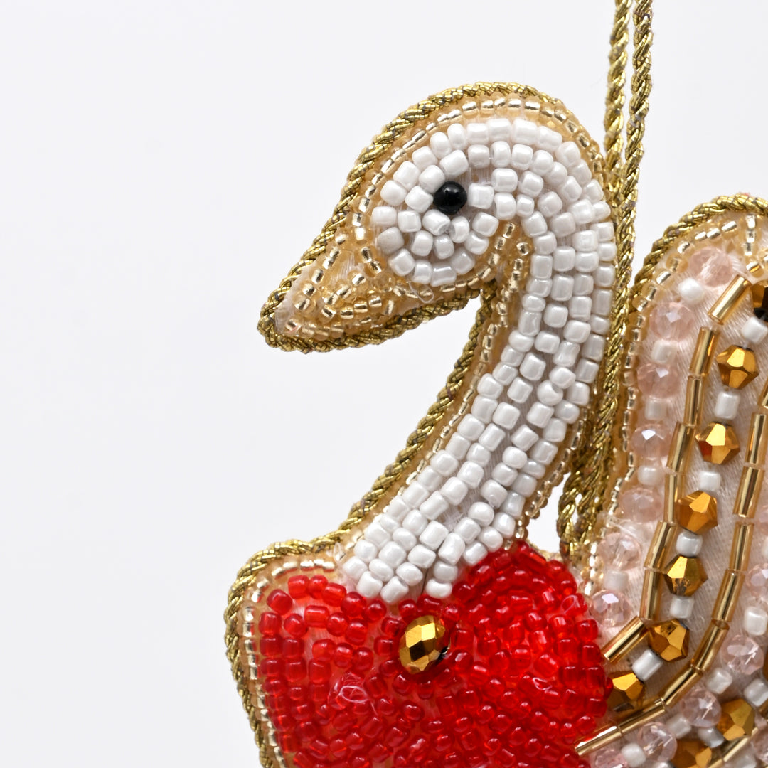 Beaded Felt Swan Hanging Ornament