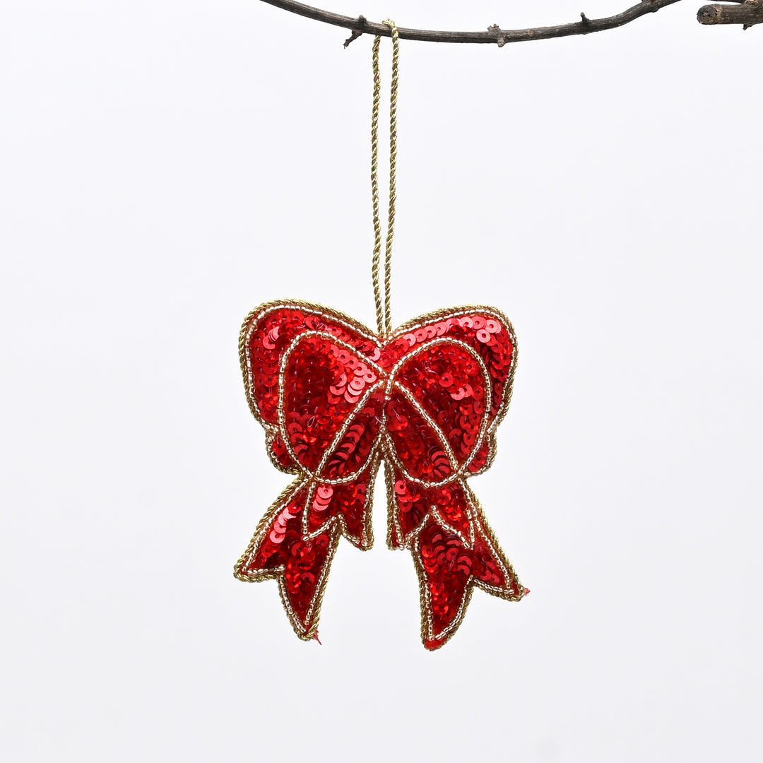 Red Felt Bow Christmas Hanging Ornament