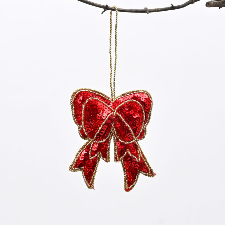 Red Felt Bow Christmas Hanging Ornament
