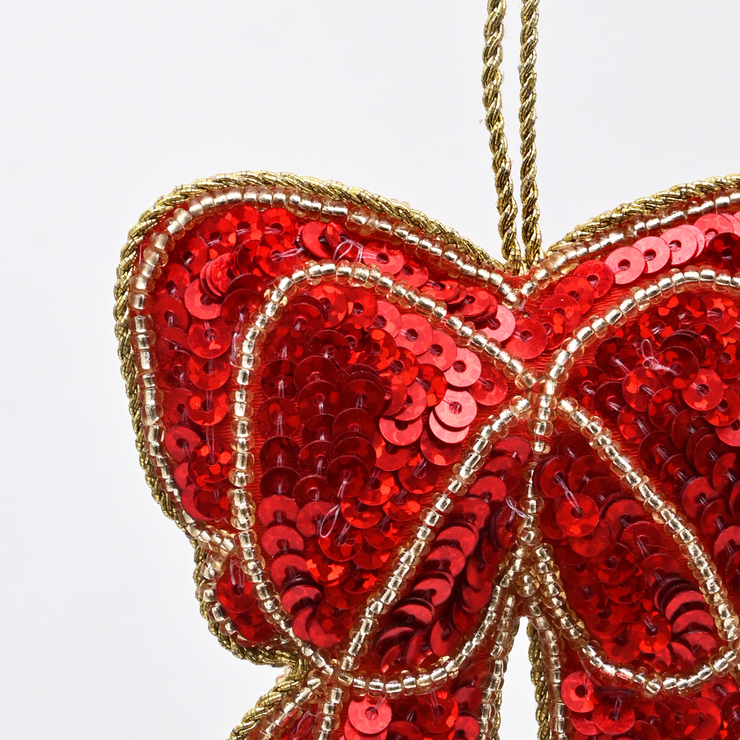 Red Felt Bow Christmas Hanging Ornament