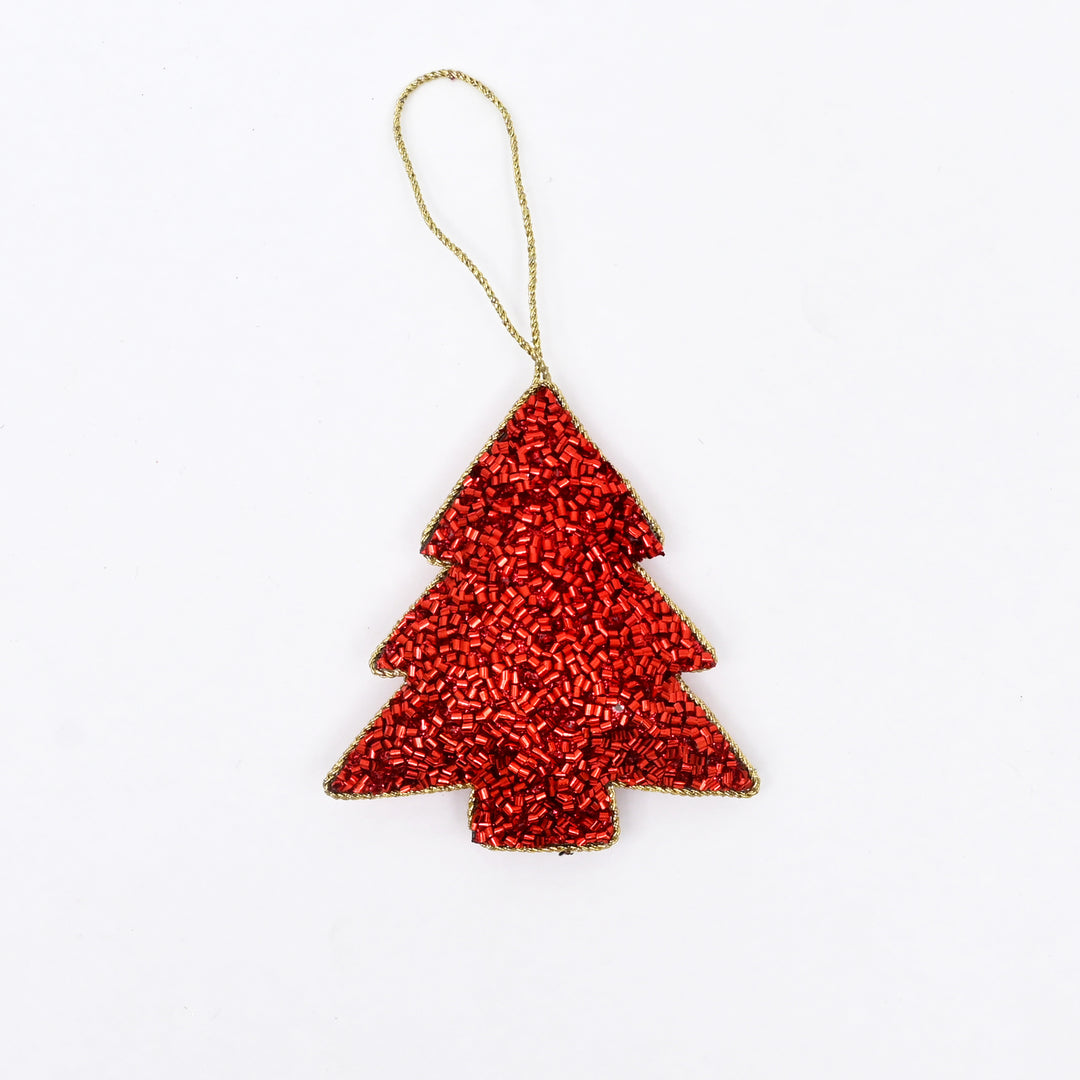 Red Beaded Felt Tree Hanging Ornament
