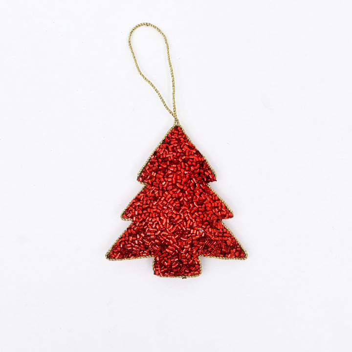 Red Beaded Felt Tree Hanging Ornament