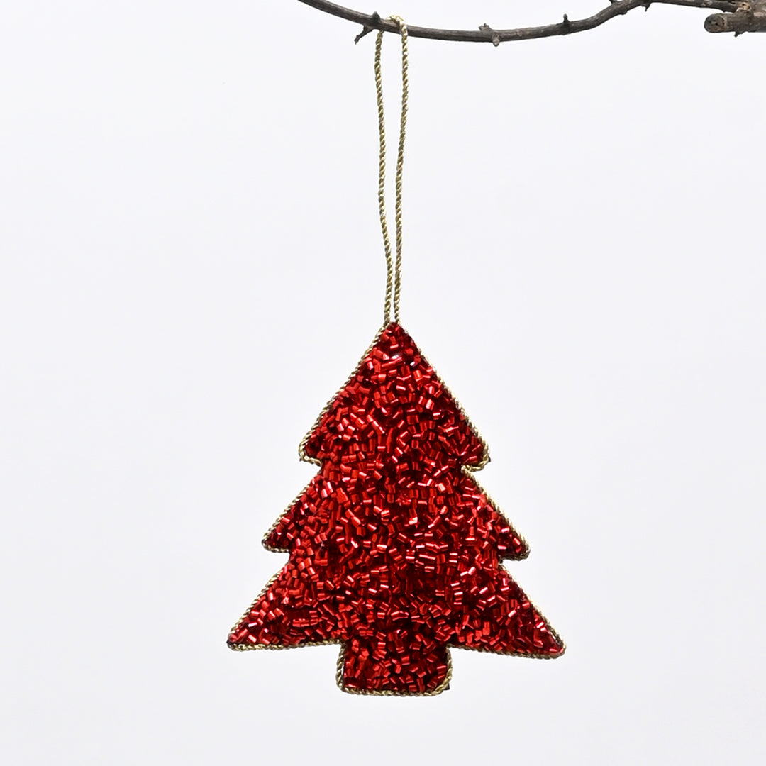 Red Beaded Felt Tree Hanging Ornament