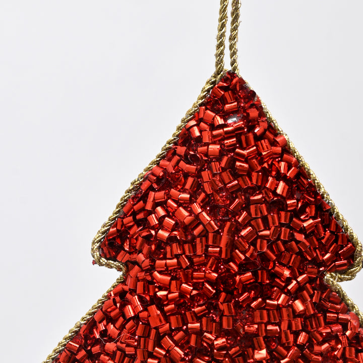 Red Beaded Felt Tree Hanging Ornament
