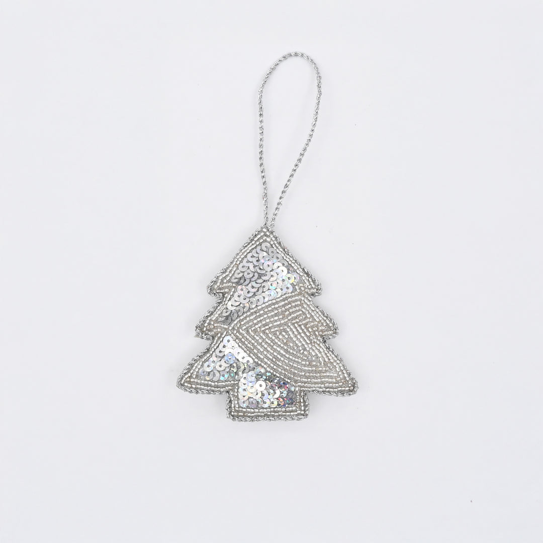 Silver Beaded Christmas Tree Hanging Ornament