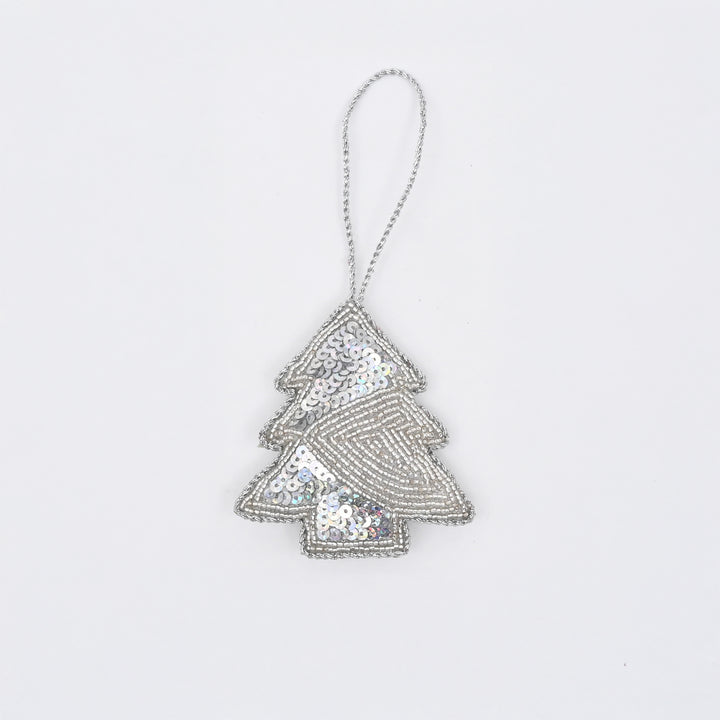 Silver Beaded Christmas Tree Hanging Ornament