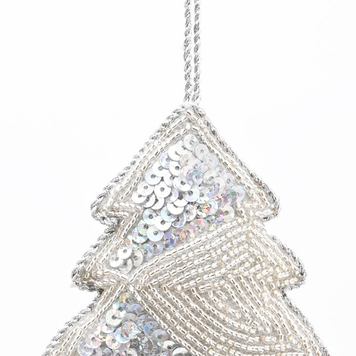 Silver Beaded Christmas Tree Hanging Ornament
