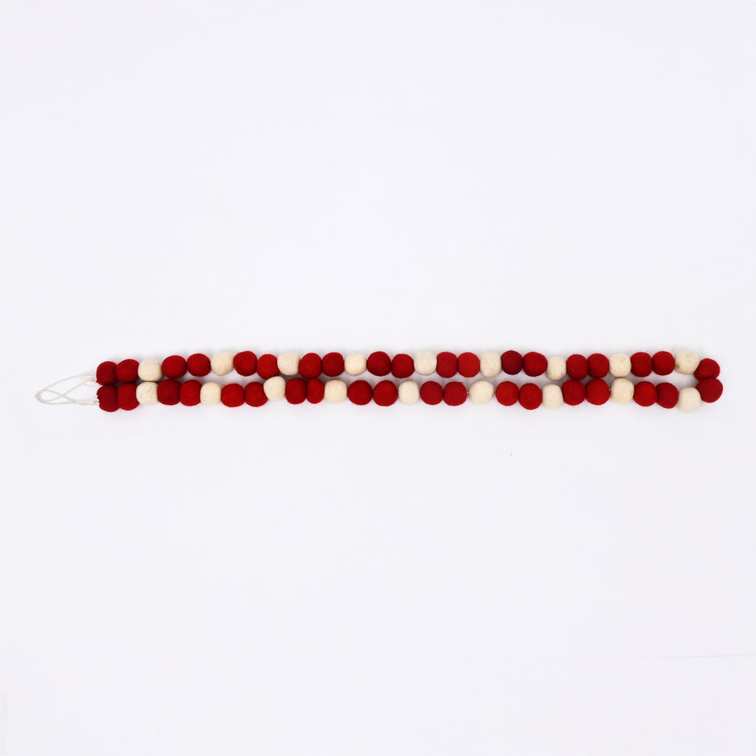 Red and Natural Felt Ball Garland