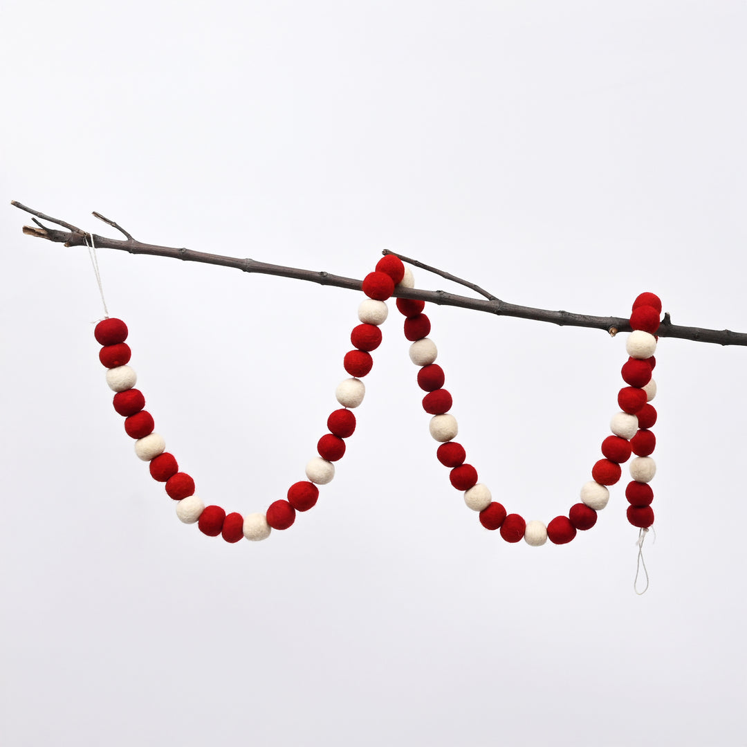 Red and Natural Felt Ball Garland