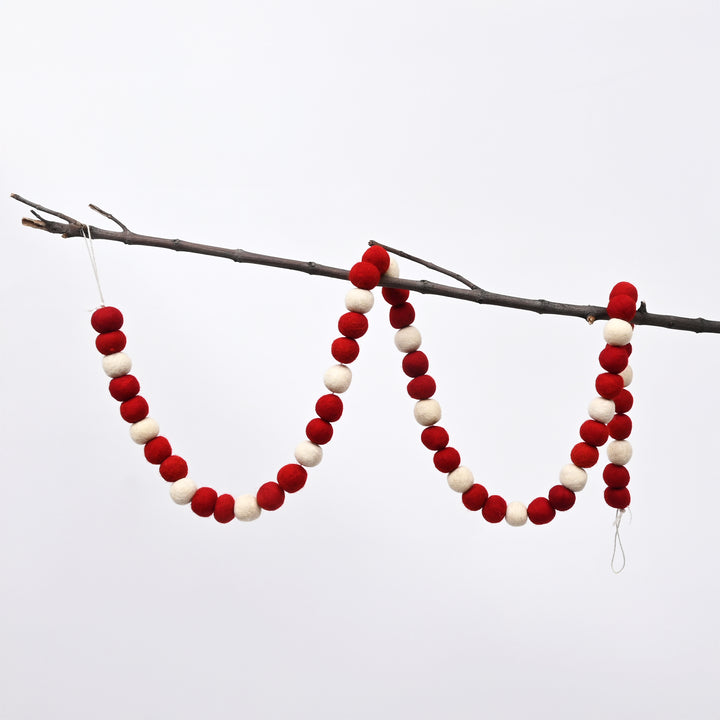 Red and Natural Felt Ball Garland