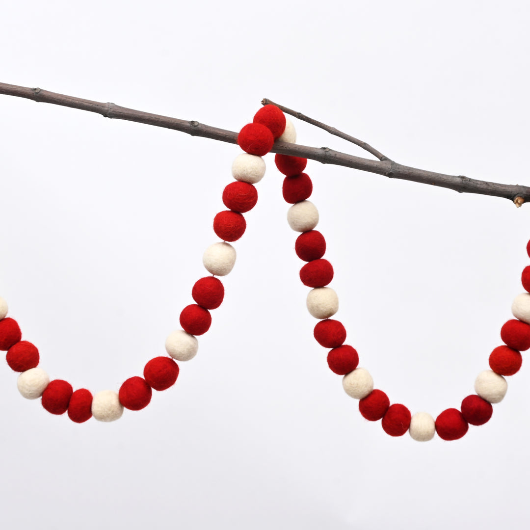 Red and Natural Felt Ball Garland