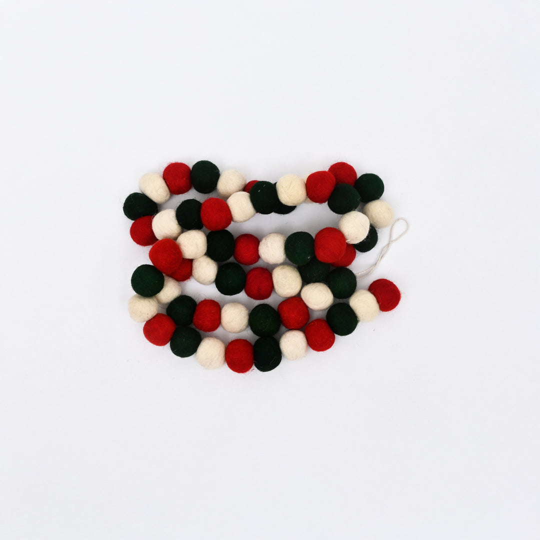 Red and Green Felt Ball Christmas Garland