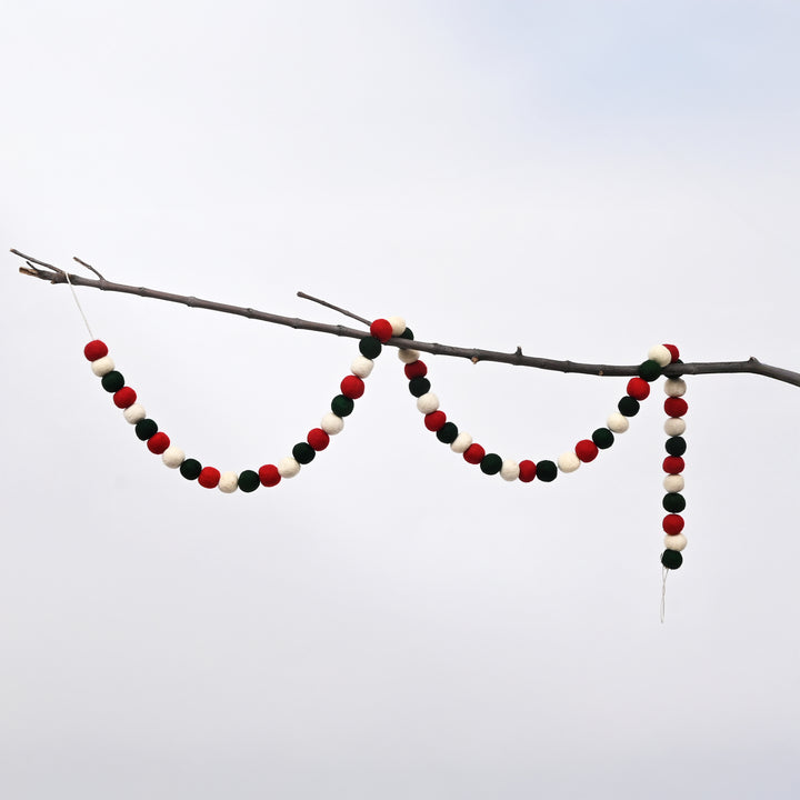 Red and Green Felt Ball Christmas Garland