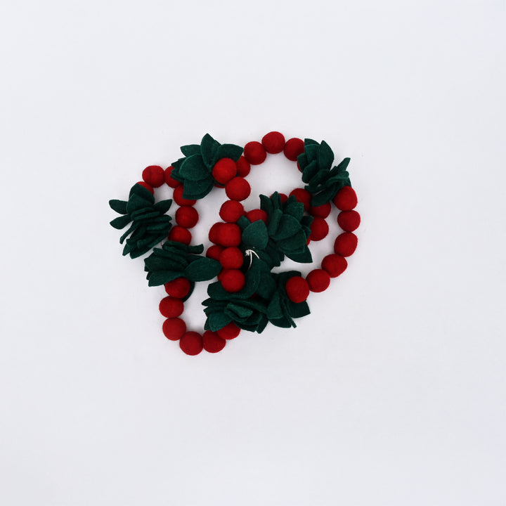 Felt Holly Leaf Christmas Garland-Green & Red