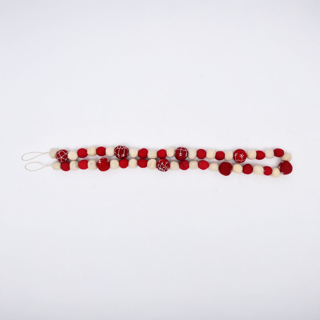 Red and White Felt Ball Garland 182 cm