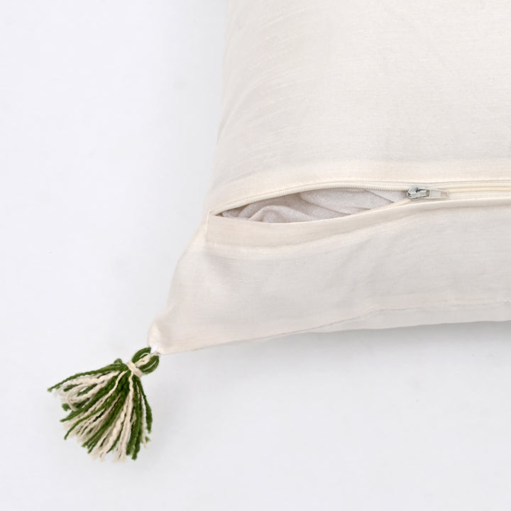 Cotton Slub Cushion with Tree Embroidery & Tassels