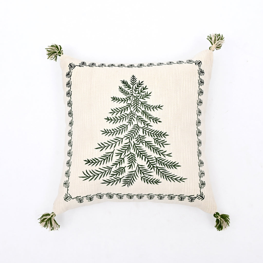 Cotton Slub Cushion with Pine Tree Embroidery